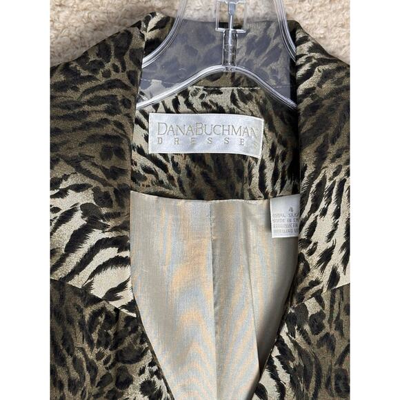 Vtg Dana Buchman 90s Y2K Women's 100% Silk Animal Print Wrap Dress Sz 4 Mob Wife - Picture 7 of 16
